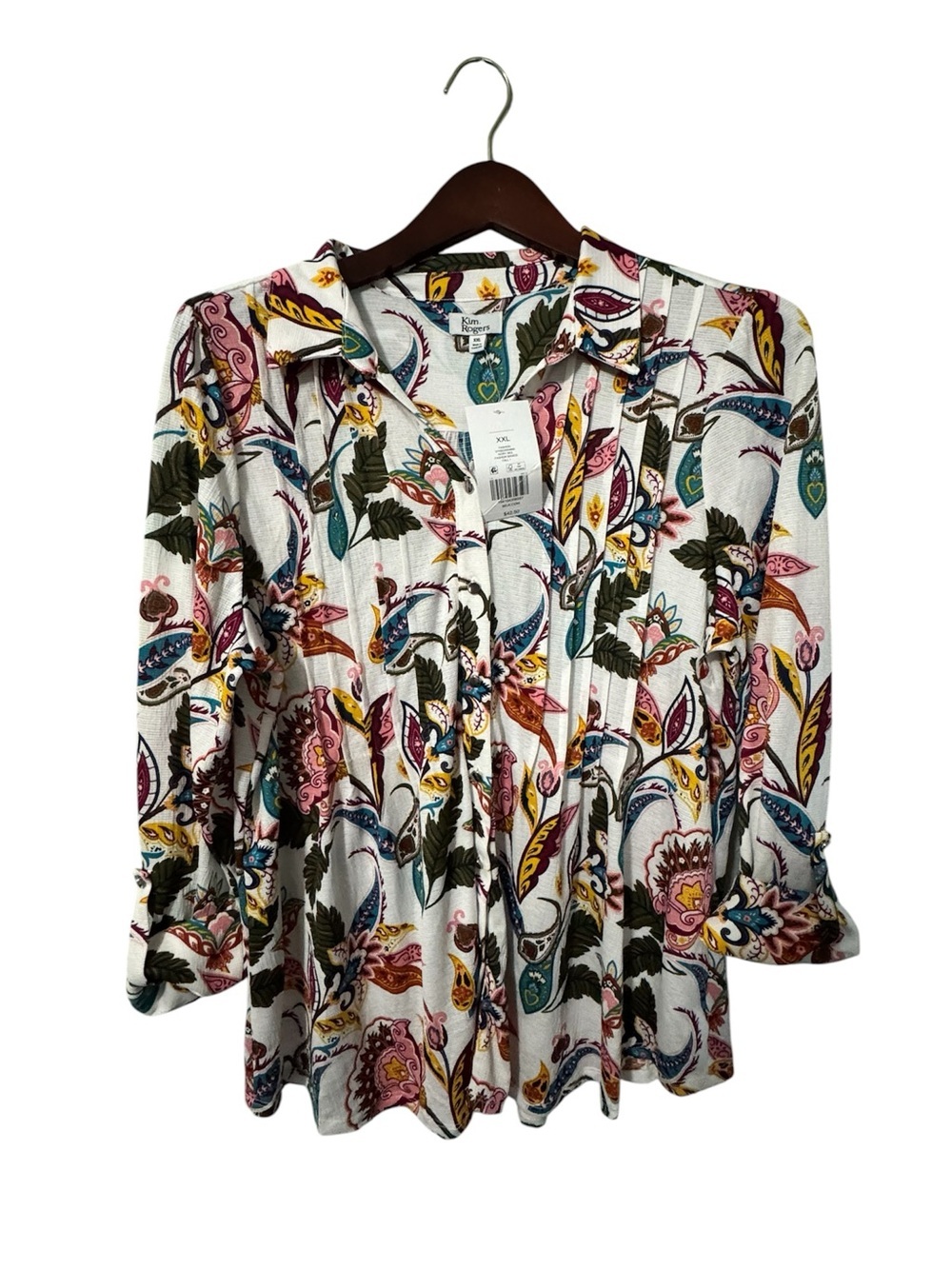 NWT Kim Rogers Ivory Mul Jeane White Paisley Button-Front Women's Top